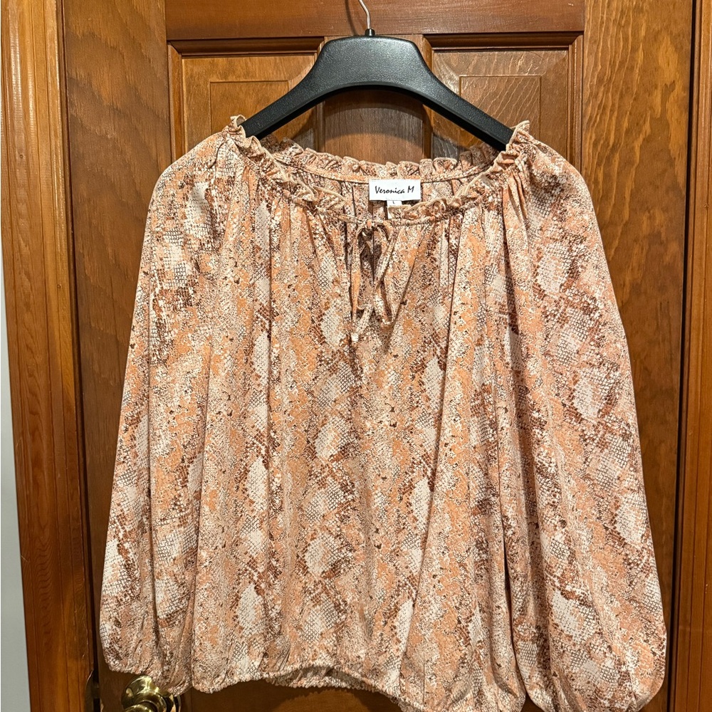 Veronica M Peach Snake-Print Peasant Blouse